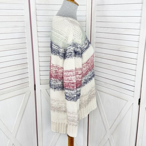 Zara Fuzzy Stripe Chunky Knit Sweater Cream Multi Small Retro Basic - Picture 3 of 12